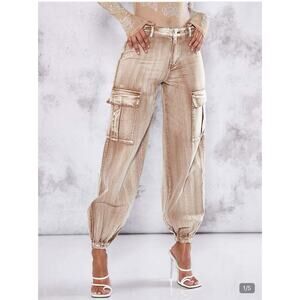 Womens Combat Cargo Multi-Pocket Trousers High Waist Joggers Casual Pants Bottom